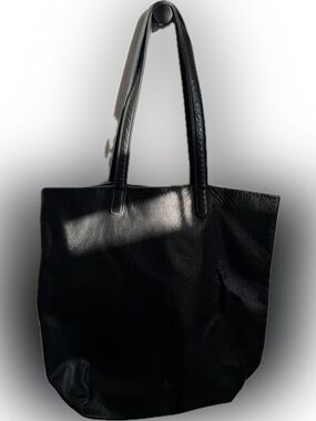 BAGGU Black Leather Tote with Slim Shoulder Straps